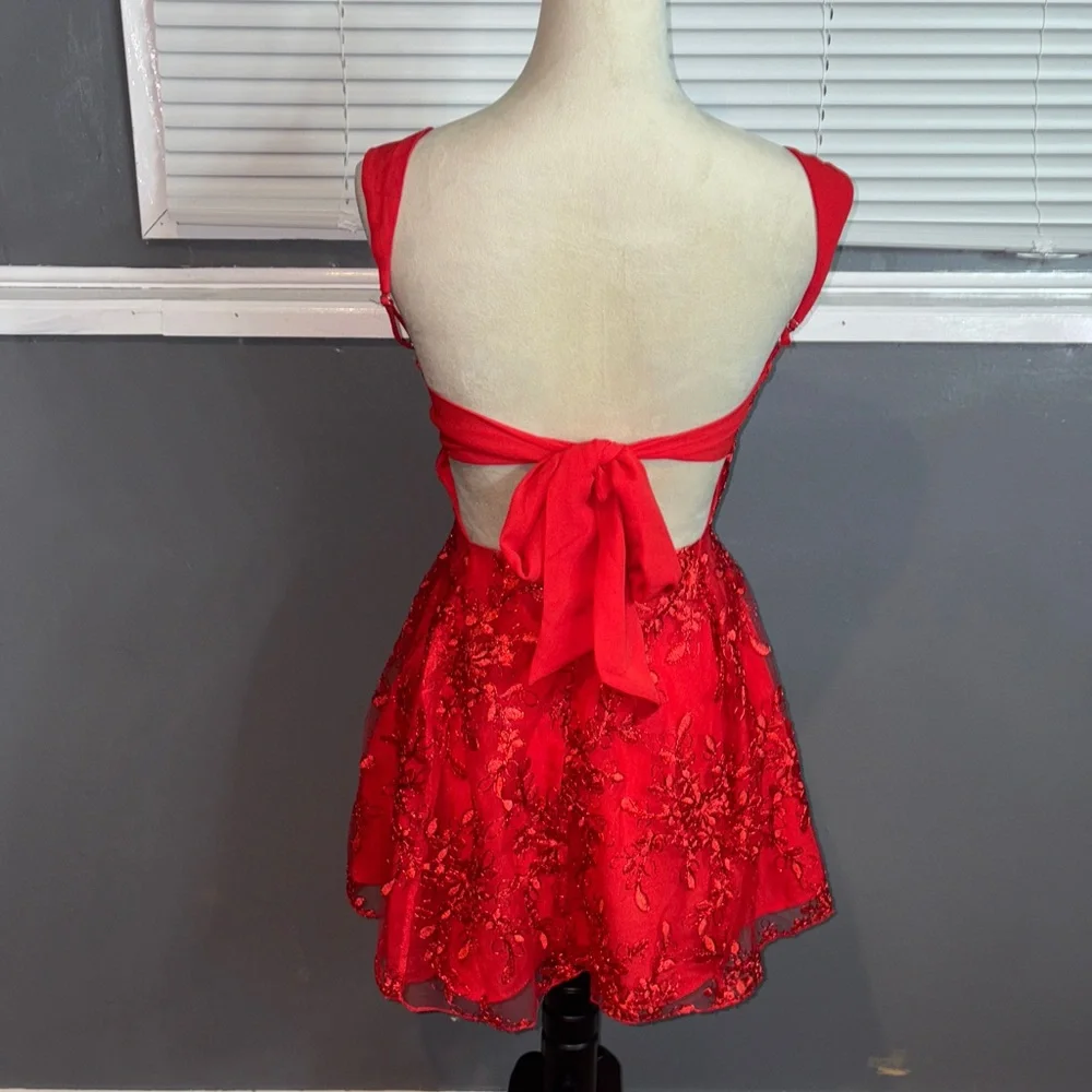 Lucy in the Sky Red Floral Fit & Flare Mini Dress Embroidered Size S - Picture 8 of 11